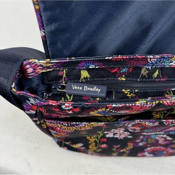 Vera Bradley Essential Messenger Bag & Ultimate Card Case Midnight Wildflowers - Picture 4 of 16